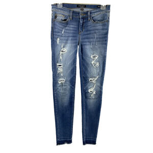 Judy Blue Jeans Womens Size 27 Skinny Distress Raw Hem Stretch Medium Wash Denim